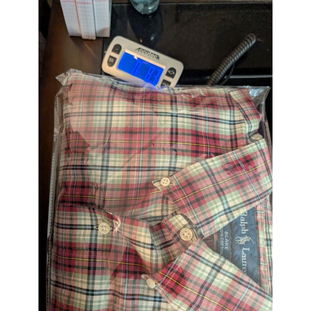 Ralph Lauren Blue Label Mens Button Up XL Blake 100% Cotton Red Tan Check Preppy - Picture 9 of 9